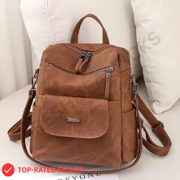 PU Leather Backpack Purse Multipurpose Travel Handbag Adjustable Strap - Picture 3 of 7